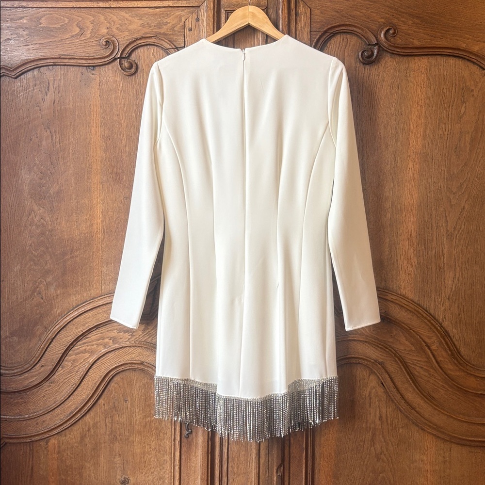 NWT Gianni Bini Sage Rhinestone Fringe Crew Neck Long Sleeve Crepe Dress - Picture 10 of 16